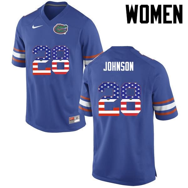 NCAA Florida Gators Kylan Johnson Women's #28 USA Flag Fashion Nike Blue Stitched Authentic College Football Jersey PIL0664EG